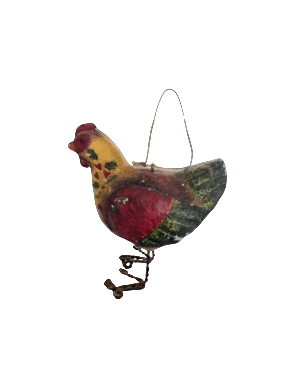 Handcrafted Chick Ornament in Red, Yellow & Green - Rustic Hanging Décor